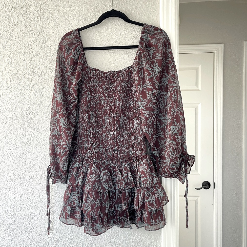 OLIVACEOUS Floral Print ruffle Women's mini Dress S NWT - Picture 1 of 5